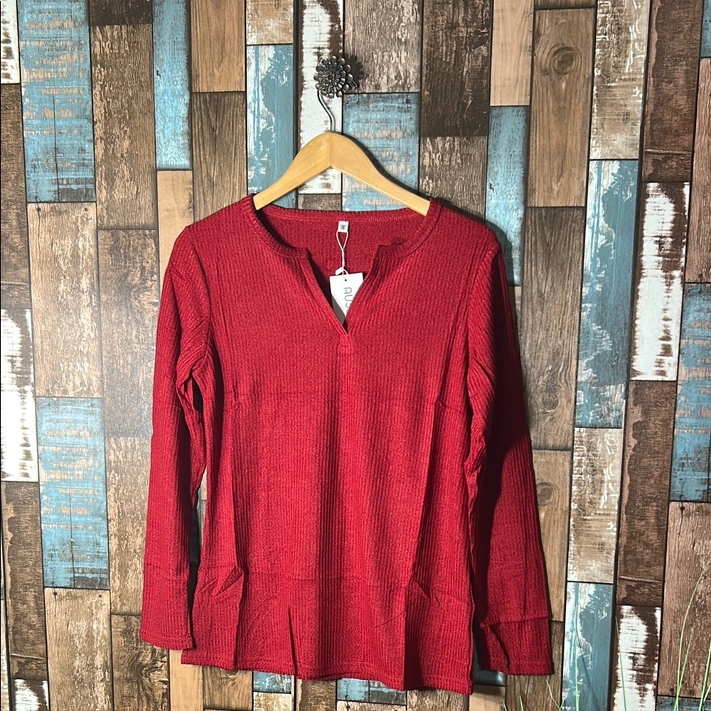 AUSELILY Women's Red Long Sleeve Top